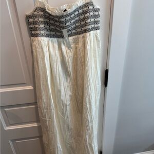J-Crew Cream Maxi Dress with Black Smocked Bodice